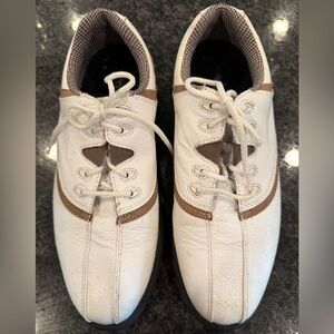 FootJoy Women’s Golf Shoes White Brown Leather Lace Up Softspikes Size 7 Wide